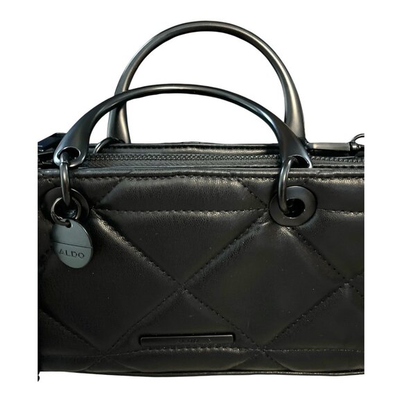 ALDO Quilted Black Faux Leather Mini Satchel – Metal Handles and Chain Strap – 2 - Picture 3 of 8